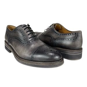 Magnanni Men’s 10.5 Gray Black Leather Cap‎ Toe Brogue Oxford Dress Shoes